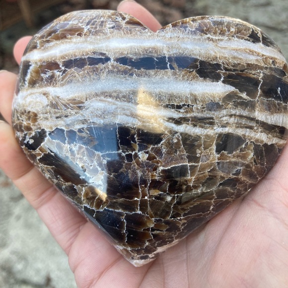 Stunning large polished chocolate calcite heart